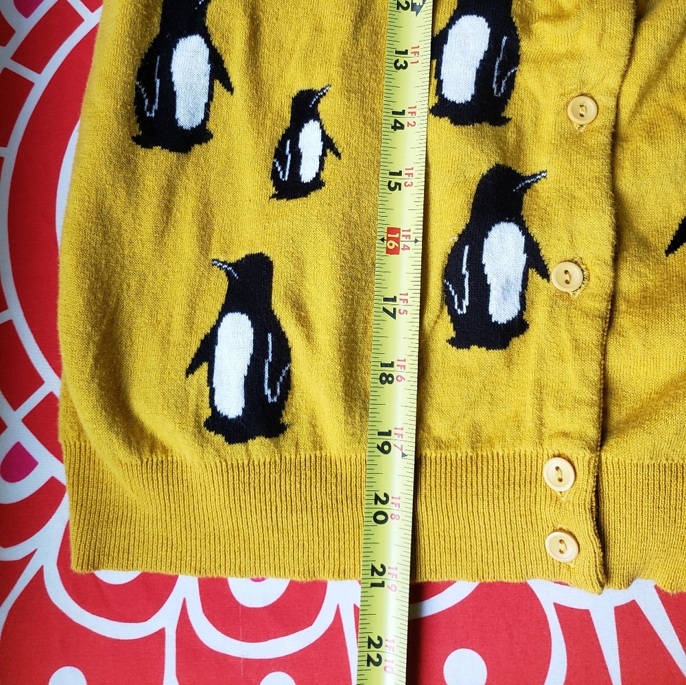Mustard Yellow Penguin Print Cardigan Sweater - Picture 7 of 7